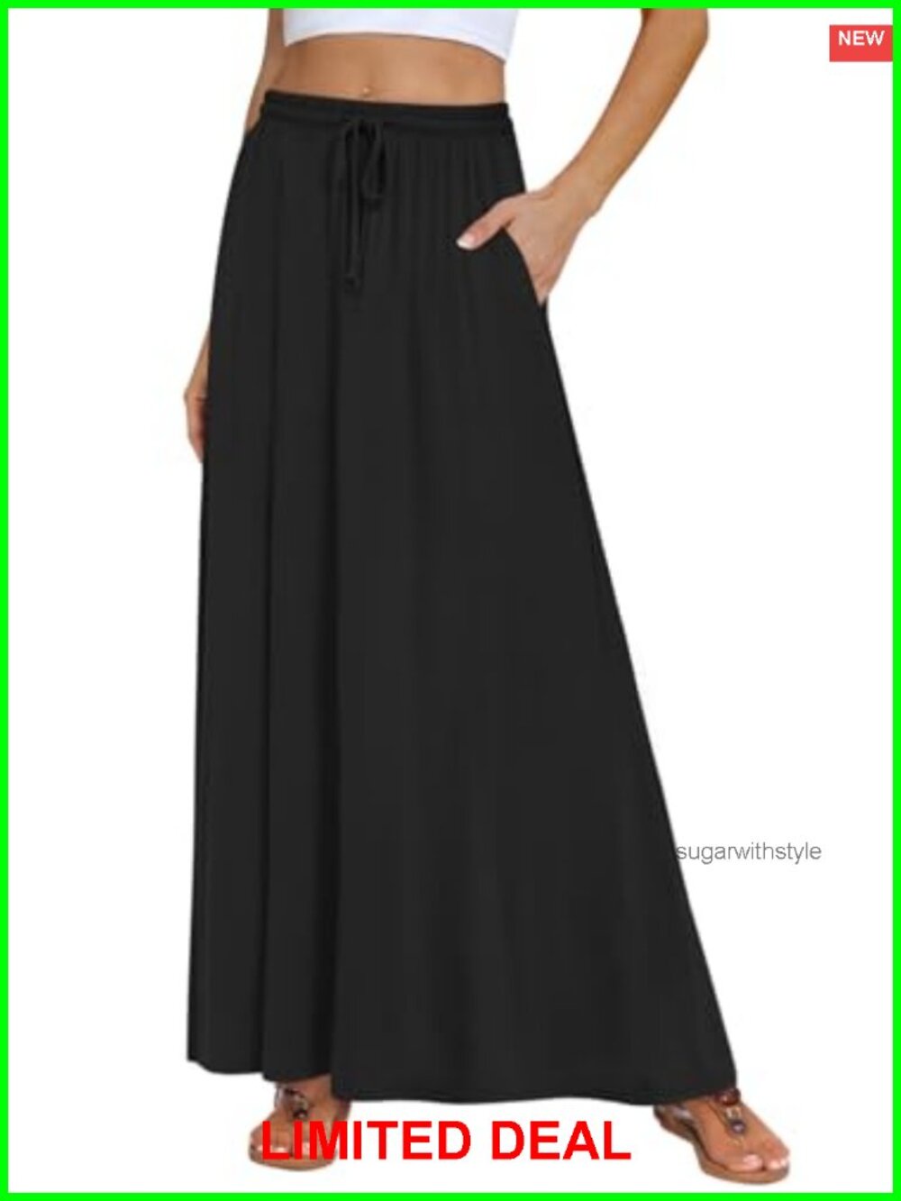 Maxi Skirt High Waist A-Line Pleated Flowy with Pockets